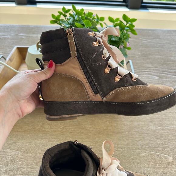 Kelsi Dagger Brooklyn Lace Up Suede Ankle Hiker Boots Mocha 10 - Picture 7 of 7